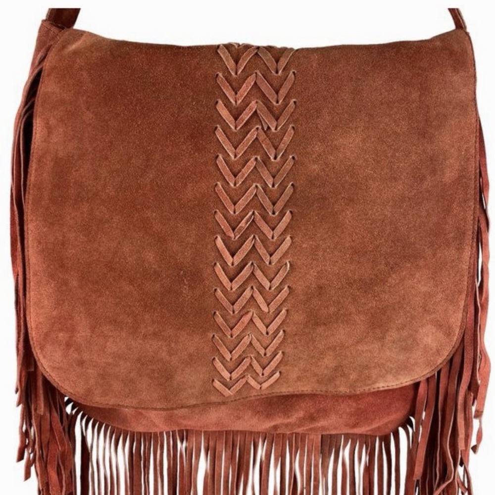 Anthropologie RAJ raj Suede Fringe Crossbody Cross Body Boho Messenger Bag - Picture 3 of 16